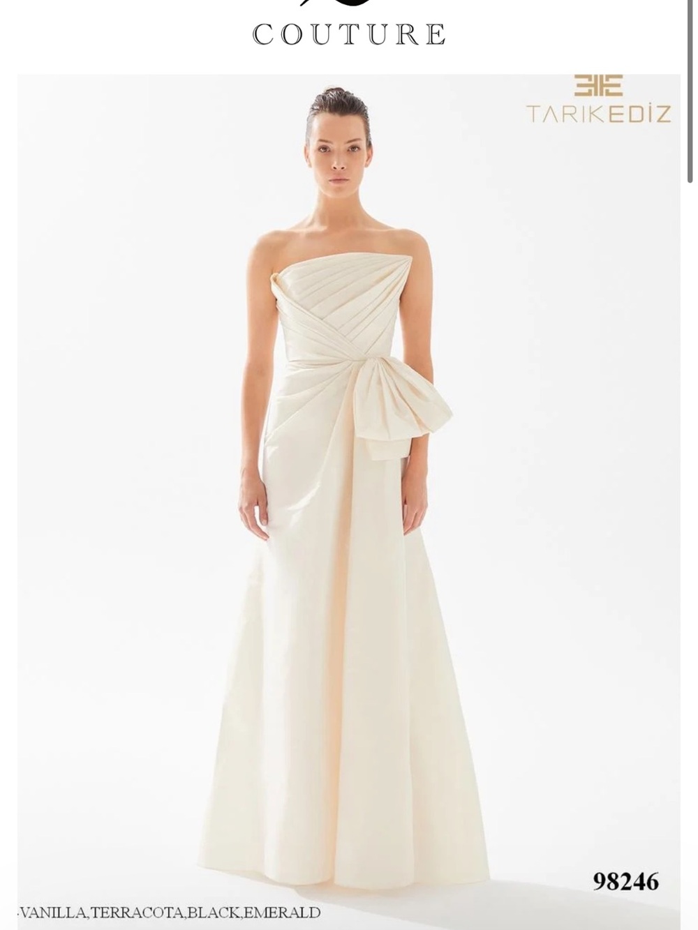 Tarik Ediz Strapless EMERALD Evening Gown with Side Bow